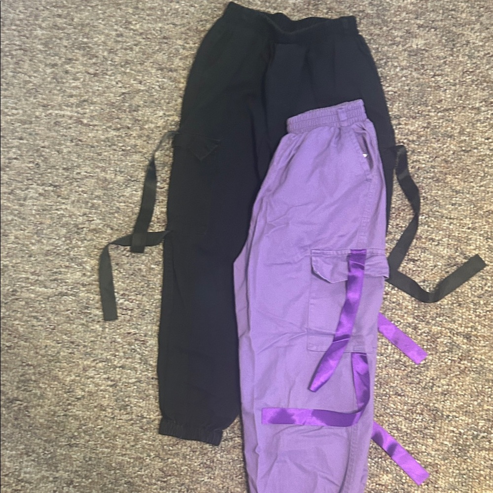 Stylish Kids Cargo Pants - Black and Purple